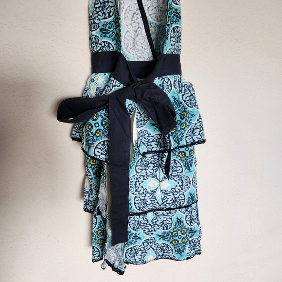 Simply Envogue Sweet Whisper retro blue black floral shape prnt Ruffle apron NWT - Picture 11 of 11